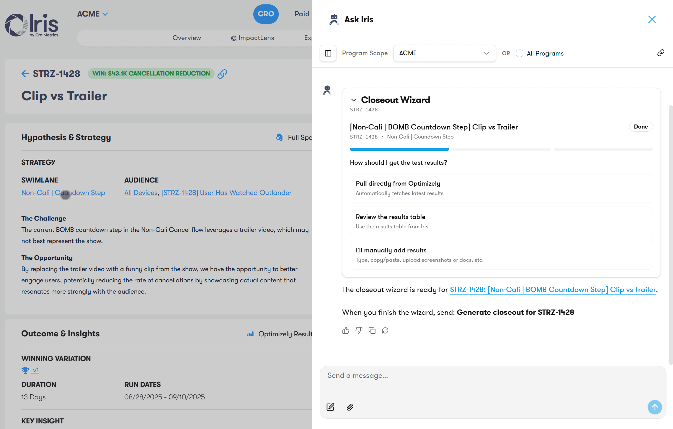 Ask Iris: An AI Agent That Does the Experimentation Work
